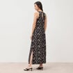 Robe longue droite sans manches col v noir femme