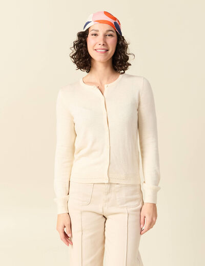 Gilet manches longues col rond creme femme