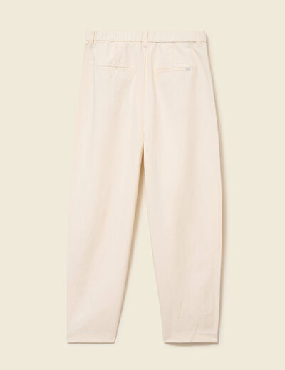 Pantalon barrel coupe loose taille haute ecru femme