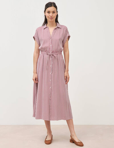 Robe longue &eacute;vas&eacute;e ceintur&eacute;e rouge fonc&eacute; femme