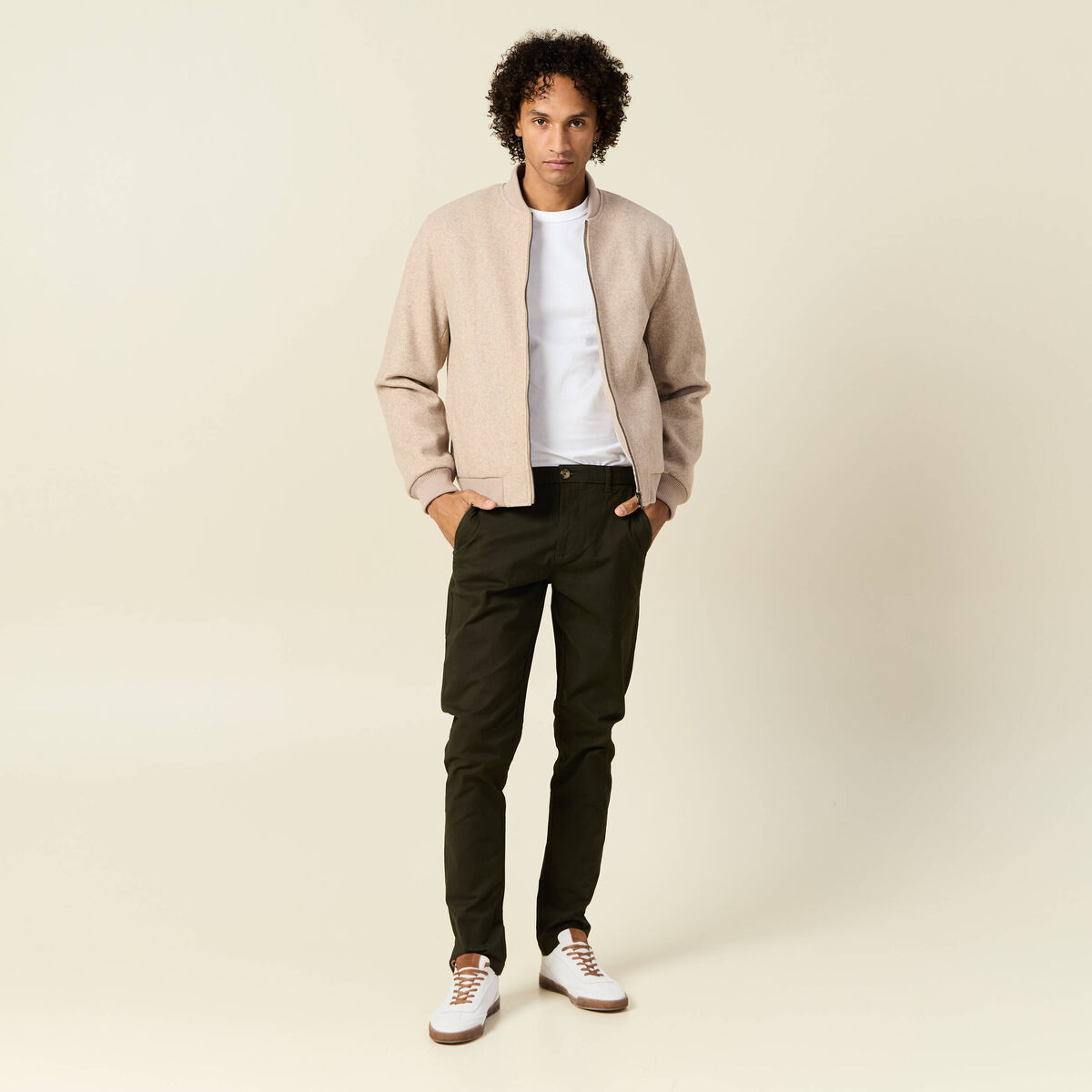 Pantalon chino longueur 32 vert kaki homme