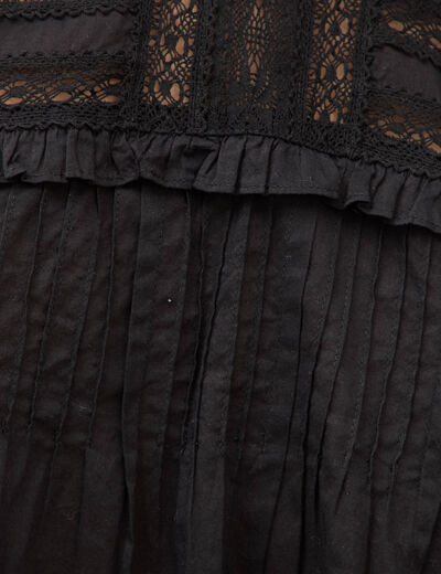 Blouse ample col montant manches courtes noir femme