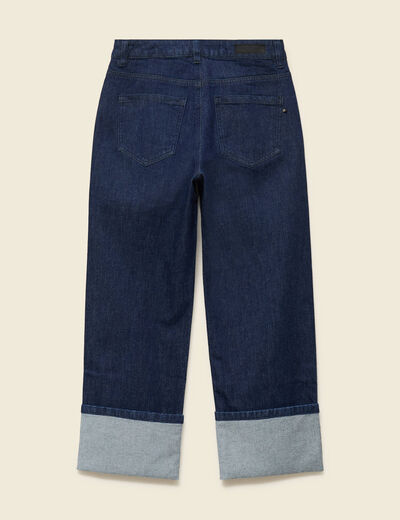 Jeans large taille haute 3/4 denim brut rinse femme