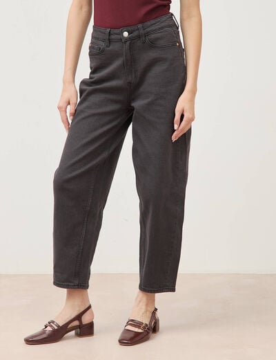 Jeans barrel taille haute 7/8&egrave;me denim gris femme