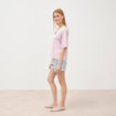 T-shirt col v manches courtes en coton parme femme