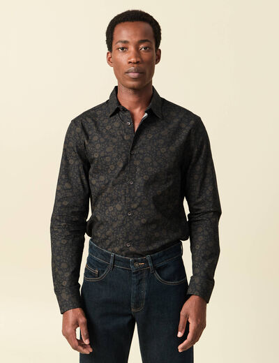 Chemise manches longues en coton noir homme