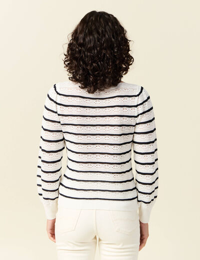 Pull manches longues ajouré ecru femme