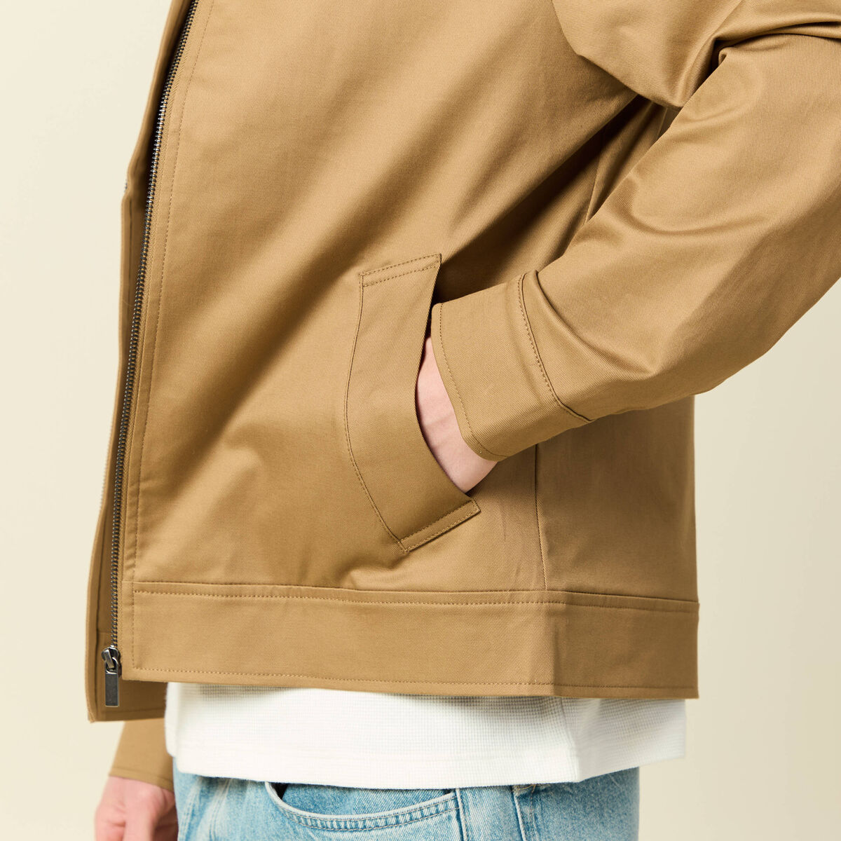 Blouson manches longues doubl&eacute; vert kaki homme