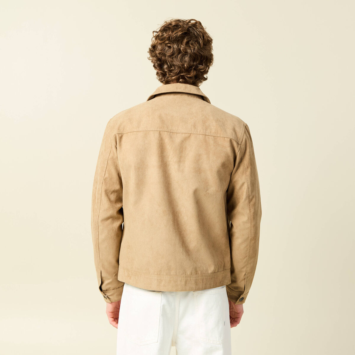 Blouson droit court col classique marron homme