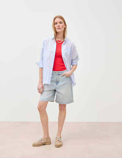 T-shirt ajust&eacute; manches courtes rouge fonc&eacute; femme