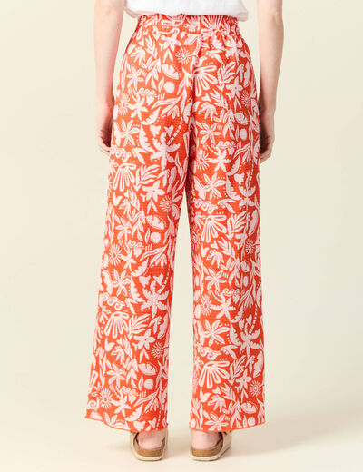 Pantalon fluide large orange foncé femme
