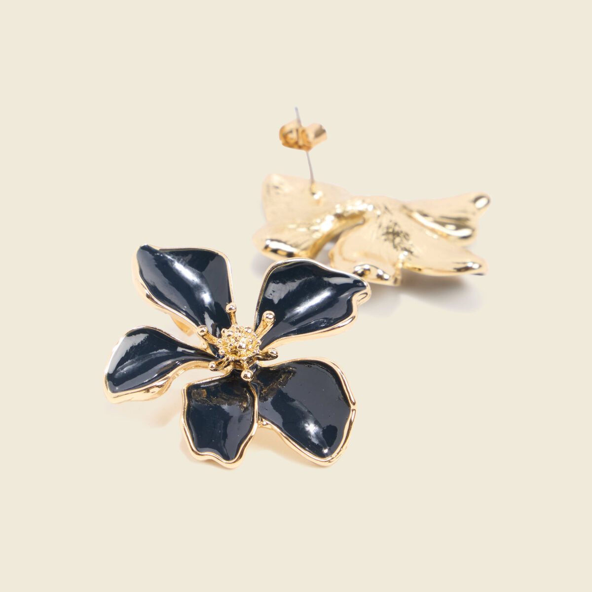 Boucles d'oreilles fleurs bleu canard femme