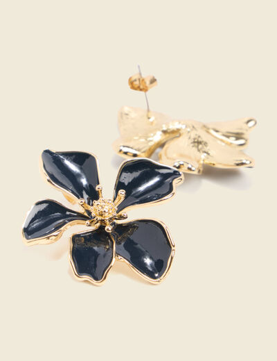 Boucles d'oreilles fleurs bleu canard femme