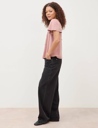 T-shirt droit col rond manches courtes vieux rose femme