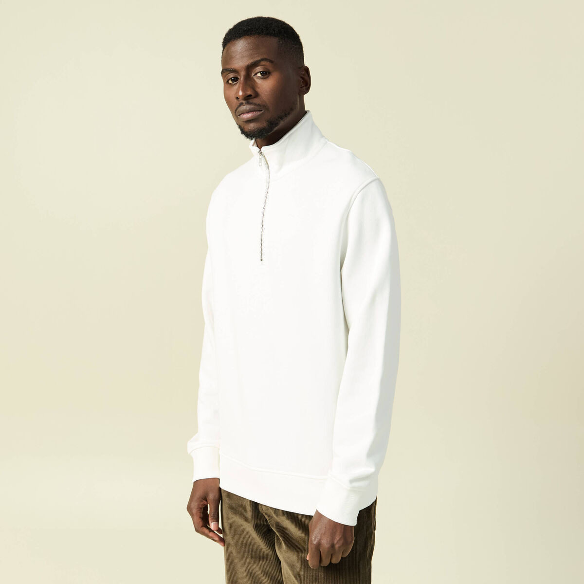 Sweat col montant manches longues ecru homme