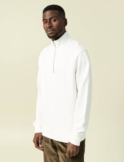 Sweat col montant manches longues ecru homme
