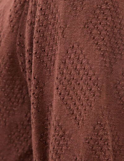 Pull ajour&eacute; droit court manches courtes marron fonc&eacute; femme