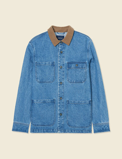 Veste col velours en jean denim double stone homme