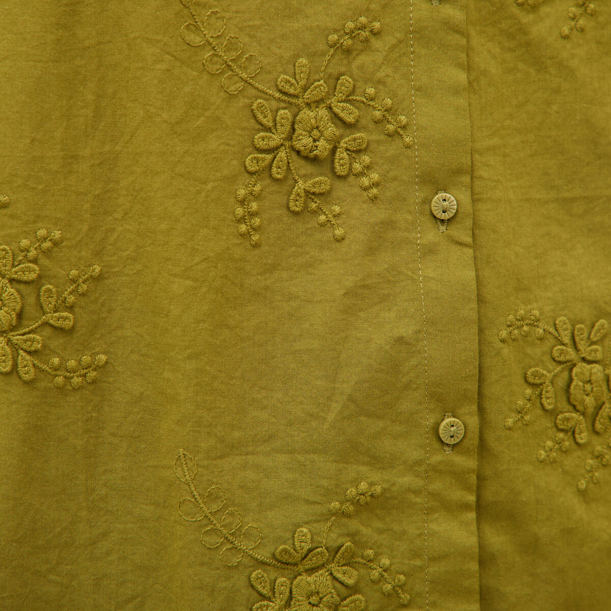 Chemise en coton manches 3/4 vert kaki femme
