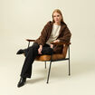 Gilet droit mi-long effet polaire marron fonc&eacute; femme