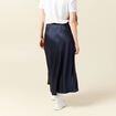 Jupe longue droite satin bleu marine femme