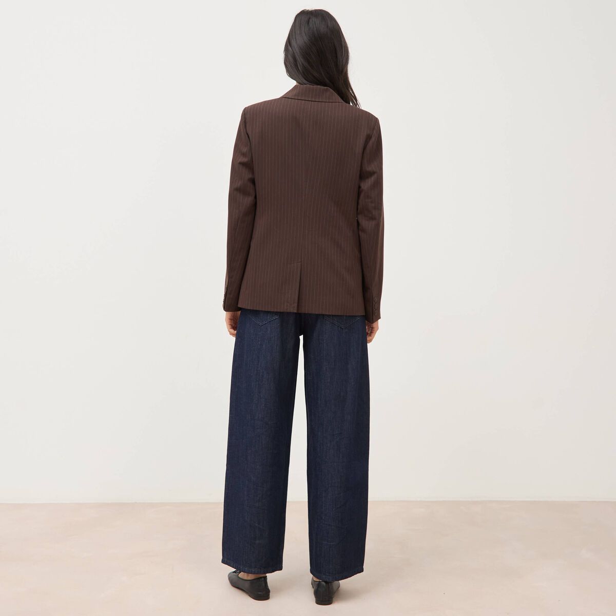 Blazer manches longues col tailleur marron fonc&eacute; femme