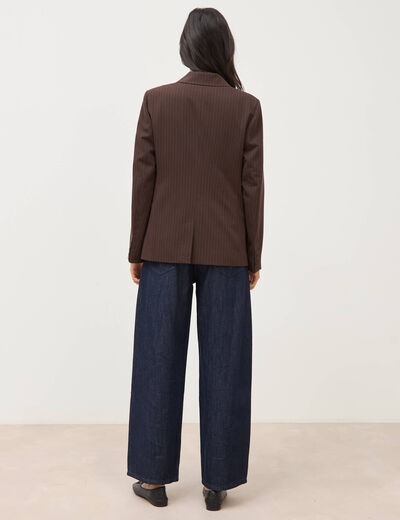 Blazer manches longues col tailleur marron fonc&eacute; femme