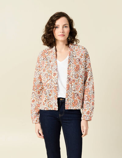 Gilet imprimé manches longues blanc femme