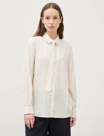 Chemise manches longues col am&eacute;ricain blanc femme