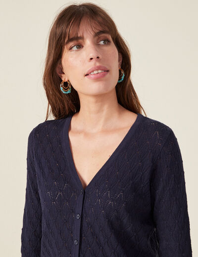 Gilet col en V boutonné bleu marine femme
