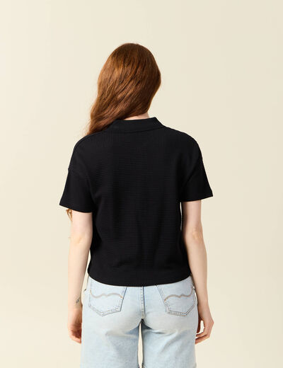Polo en maille noir femme