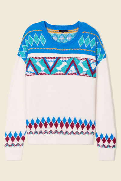 Pull manches longues bleu turquoise femme