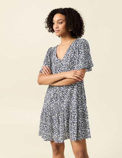 Robe évasée manches courtes bleu femme