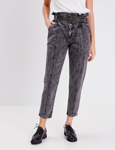 Jeans slouchy ceinturé denim snow noir femme