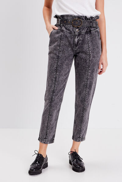 Jeans slouchy ceinturé denim snow noir femme