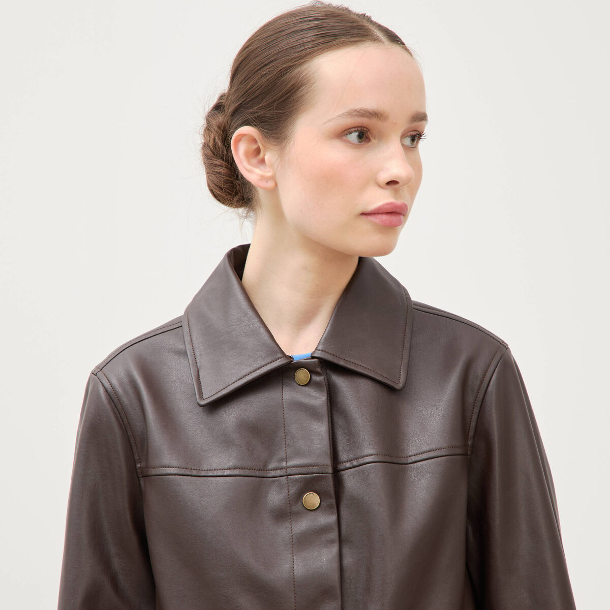 Blouson col sherpa manches longues marron fonc&eacute; femme