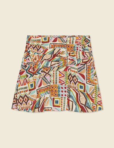 Jupe évasée taille smockée multicolore femme