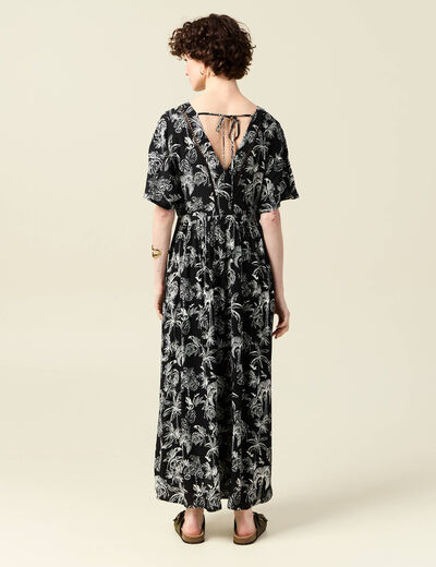Robe longue droite dos en V noir femme