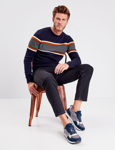 Pull manches longues bleu foncé homme