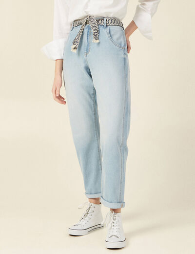 Jeans boyfriend ceinturé denim bleach femme