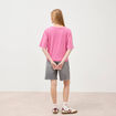 T-shirt col v manches courtes en coton rose framboise femme