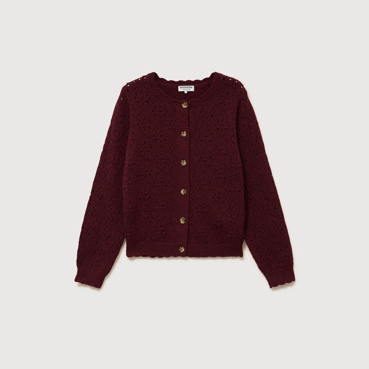 Gilet manches longues col rond bordeaux femme
