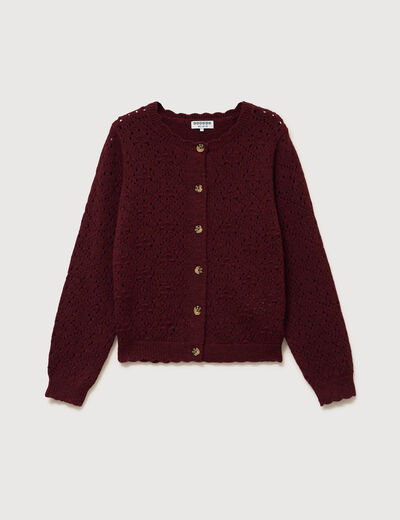 Gilet manches longues col rond bordeaux femme