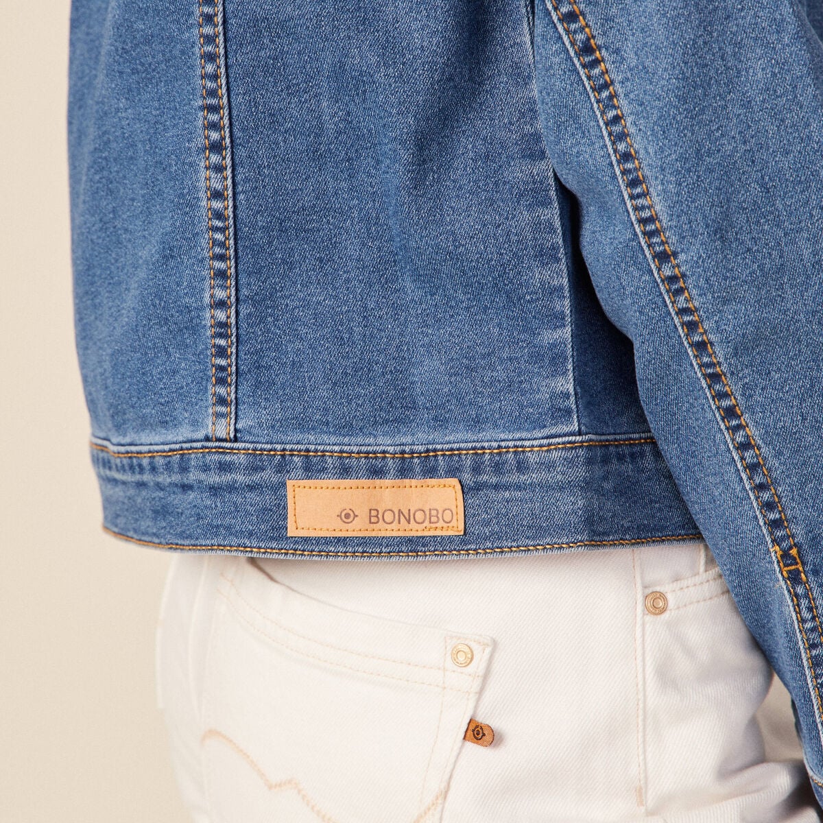 Veste ajust&eacute;e en jeans manches longues denim stone femme