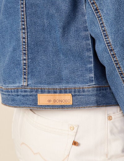 Veste ajust&eacute;e en jeans manches longues denim stone femme