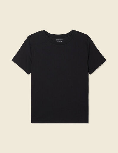 T-shirt cintr&eacute; col rond manches courtes noir femme