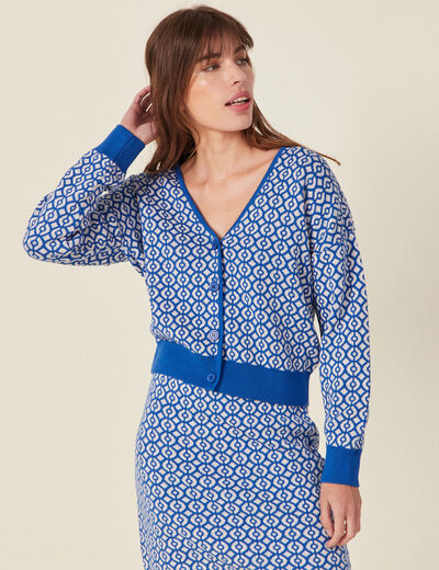 Gilet manches longues boutonné bleu femme