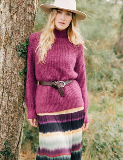 Pull manches longues prune femme