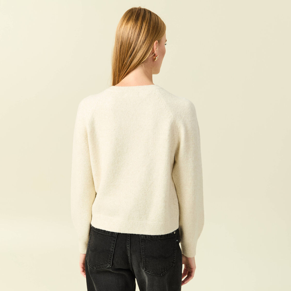 Pull manches longues col rond jaune femme