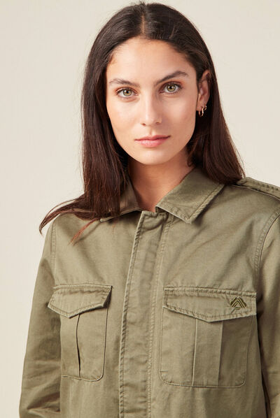 Veste droite poches àrabat vert kaki femme